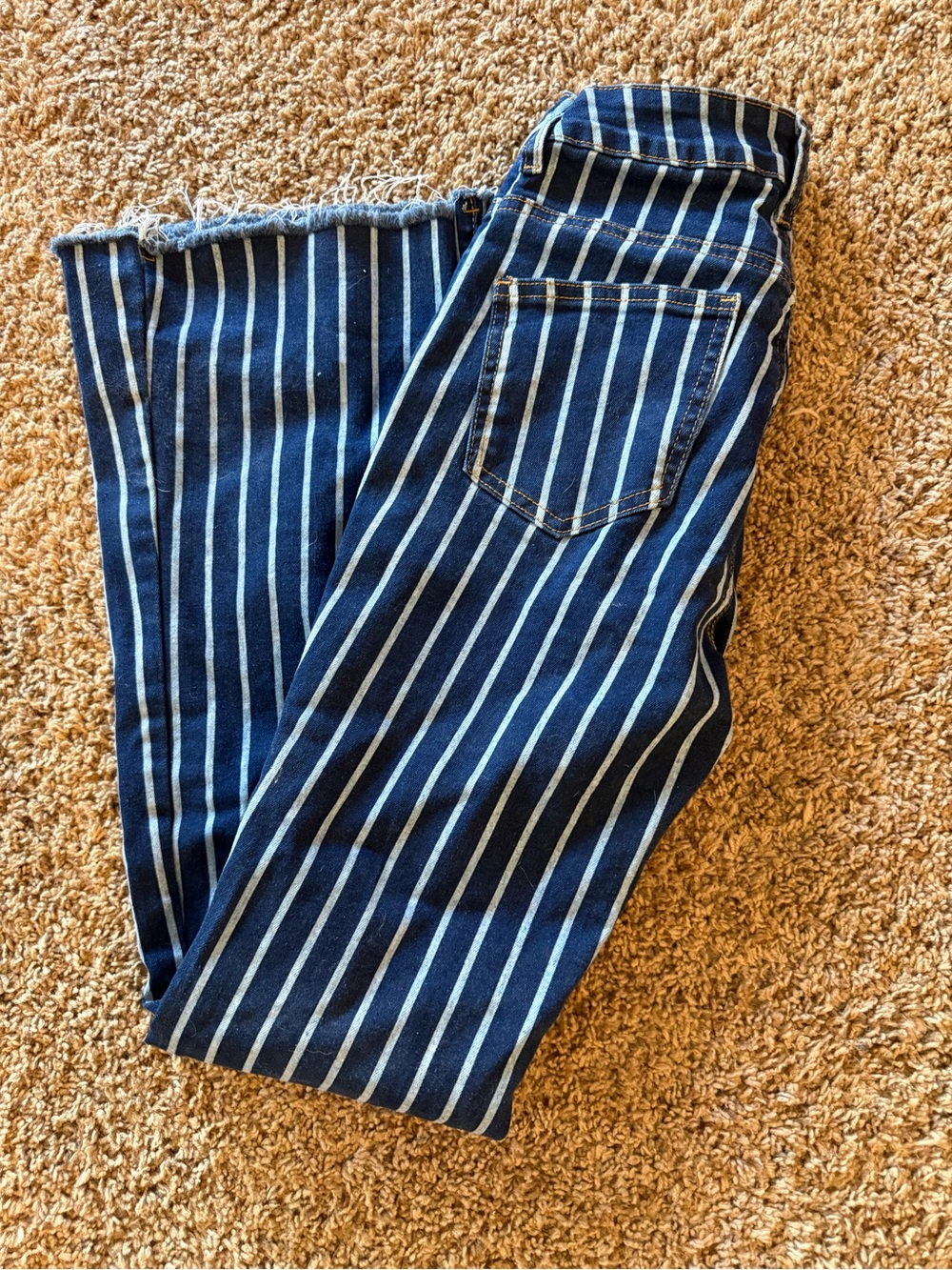 SHEIN Navy & White Vertical Stripe Wide Leg Jeans